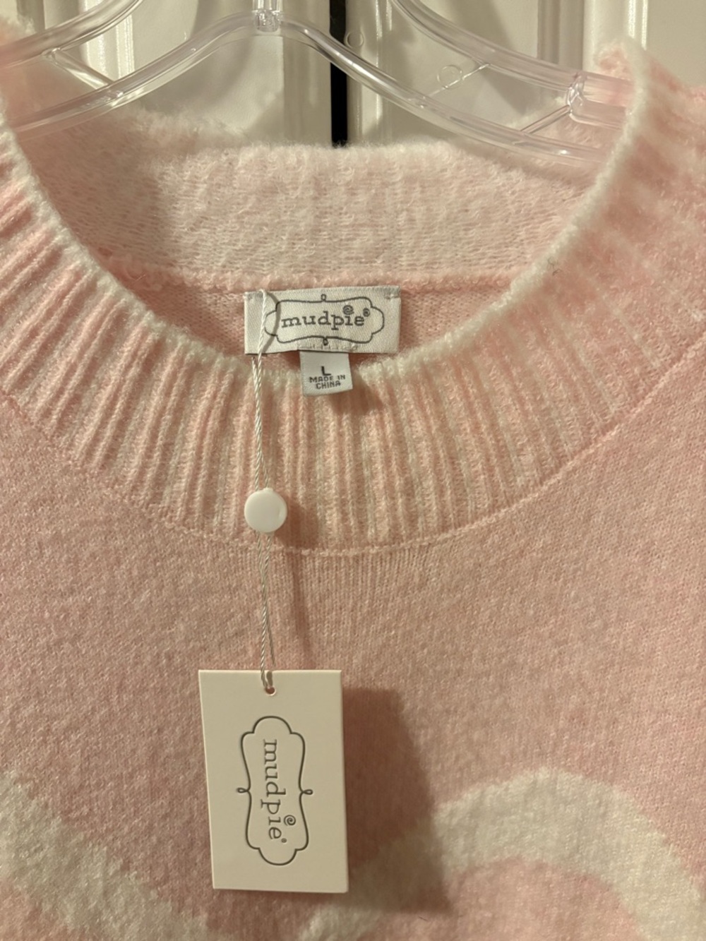 Mud Pie Soft Pink Crewneck Sweater with Cream Bow Motif - Picture 2 of 2